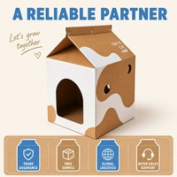 Maison pour chat en carton en forme de boîte de lait avec griffoir, cachette pour chaton, imprimé mignon pour chats d'intérieur, vente en gros, écologique