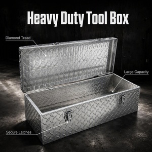 Diamond Pattern Aluminum Tool <b>Storage</b> <b>Box</b> <b>Lockable</b> Large Capacity Organizer for Truck <b>Outdoor</b> Workshop - Product Image 3