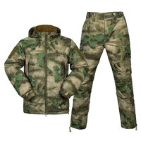 Ensemble uniforme tactique d'hiver en gros, camouflage vert et noir, pour la randonnée et la chasse en extérieur, avec veste et pantalon tactiques en duvet