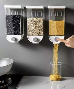 Recipientes de plástico transparente sellados de pared con dispensador a presión para cereales, granos, alimentos secos y granos de café - Product Image 5