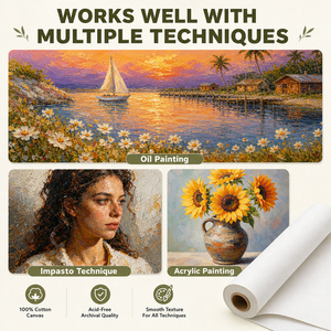 Toile blanche pré-encollée prête à l'emploi 280 GSM pour peinture acrylique, à l'huile, à l'aquarelle, à la tempera et à la gouache - Product Image 4
