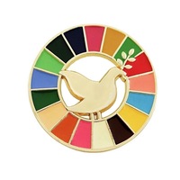 Badge métallique personnalisé Colombe de la Paix pour broche, épinglette SDG (Objectifs de Développement Durable) en émail souple avec roue arc-en-ciel
