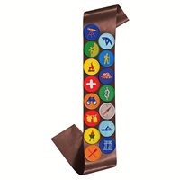 Lot de 16 écussons brodés thermocollants Scout avec sash marron, appliques thermocollantes pour sacs, sacs à dos et chapeaux DIY