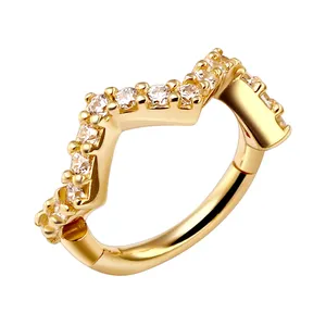 Eternal Metal 14K Solid Gold Simple Crown Segment Hinged Ring Nose Stud Earrings Jewelry Bodi Pierc