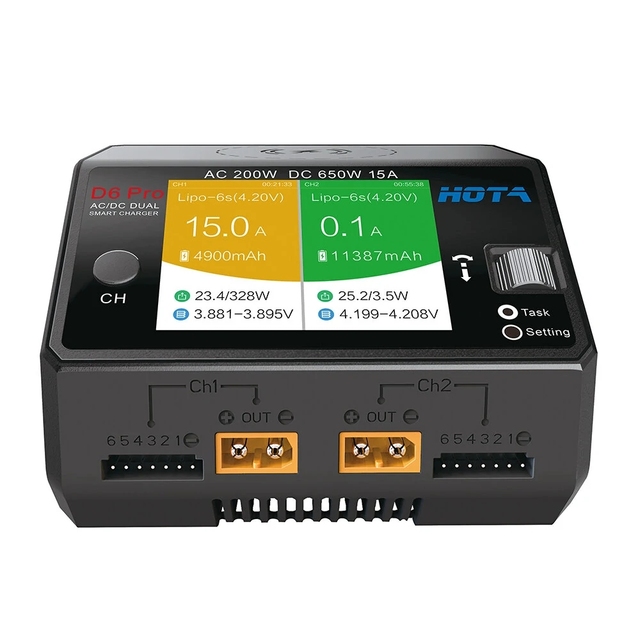 HOTA D6 Pro Dual AC 200W DC 650W 15A*2 Channel Lipo Charger With Wireless Charging for NiZn/Nicd/NiMH Battery