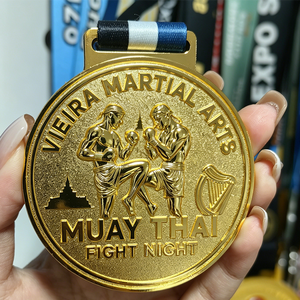 โรงงานผลิตเหรียญรางวัลแชมป์มวยไทยกลางคืนแบบกำหนดเอง ขายส่งเหรียญรางวัลทองโลหะผสมสังกะสี - Product Image 2