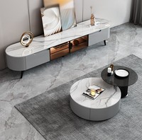 Ensemble de salon moderne et minimaliste de luxe, table basse et meuble TV en pierre durable pour maisons, appartements, résidences, villas
