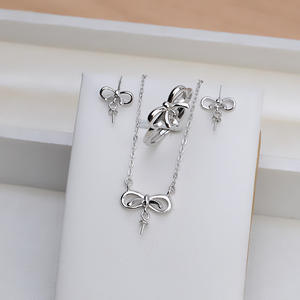 Bague en argent S925 avec nœud et boucles d'oreilles pour femme, nouveau modèle 1349, ensemble de perles personnalisées, chaîne avec plateau vide, accessoires de bijoux de mode DIY - Product Image 2