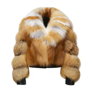 Luxury Red Fox Fur Coat Bomber Fur Jacket Sheepskin Leather Fluffy Real Fox Fur Coat Women