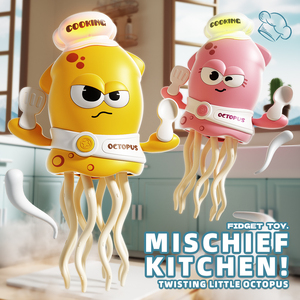 Giocattolo antistress simpatico e unico con design da chef, polpo/dodonna elettrico automatico che si muove, evita gli ostacoli e balla - Product Image 1