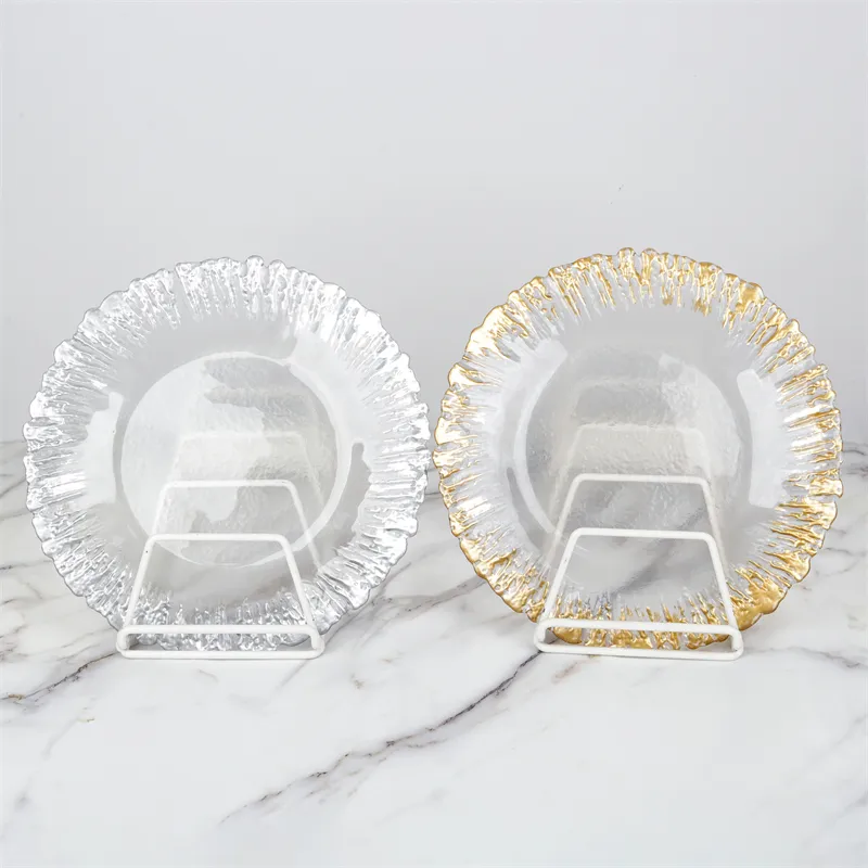 ZK230164 Venta caliente al por mayor oro plata cristal cargador placas con dibujado a mano para la decoración del hogar de la boda