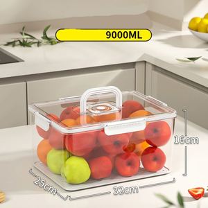 Food Grade Transparent sealed <b>Box</b> <b>Set</b> Portable Handle Draining Container Kitchen Fridge Food Organizer - Product Image 4