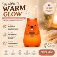 Lampe de chevet tactile pour enfants, petite lampe de nuit en silicone avec capteur, lampe de nuit USB pour bébé, écureuil, lune