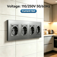 Prise murale UBARO 4 gangues EU 16A 250V avec panneau en verre trempé et 3 ports de charge USB A+C, type 295