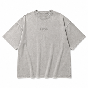 T-shirt grigia lavata effetto vintage, logo personalizzato, oversize, in cotone pesante - Product Image 2