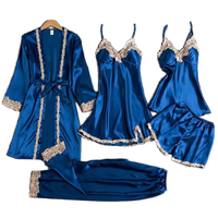 Vente en gros usine – Nouveauté : Ensemble de pyjama sexy en satin de soie et dentelle pour femme, 5 pièces, tenue d'intérieur incluant une nuisette, ultra-douce