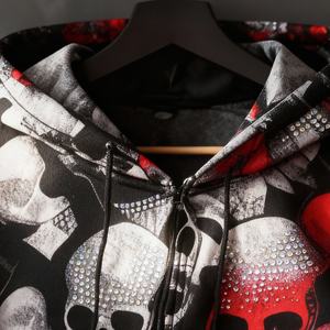 Sudadera con Capucha de Algodón Estilo Y2K, Personalizada por el Fabricante OEM, con Cierre, Estilo Gótico Vintage, con Estampado de Calavera con Pedrería, para Hombre - Product Image 3