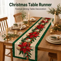 Chemin de table de Noël personnalisé en lin imprimé Poinsettia, décoration de table de repas de fête, décoration festive pour la maison