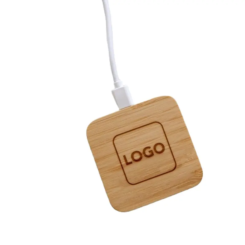 Placa de carregador sem fio de madeira para celular com logotipo personalizado de bambu 15W de carregamento rápido