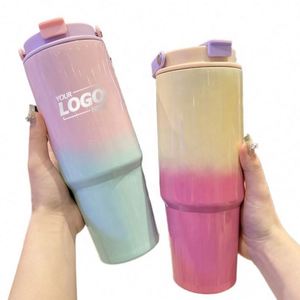 Gobelet isotherme en acier inoxydable personnalisé avec logo, 30 oz, avec poignée, couvercle et paille pour eau et café glacé, Oasis - Product Image 1
