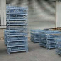 Panier en treillis métallique galvanisé empilable et pliable, résistant à la corrosion, avec base à pieds standard et fermeture à loquet pour le stockage en entrepôt