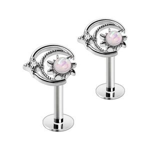 Vente en gros de bijoux de piercing labret, tragus, conch, design Galaxy, avec opale florale, cristal de lune et CZ - Product Image 2
