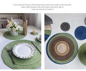 4pcs Round Table Mat Woven Ramie Placemats Anti Dining Table Mats Non-Slip Tableware Bowl Pads Kitchen <b>Drink</b> Cup <b>Coasters</b> - Product Image 6