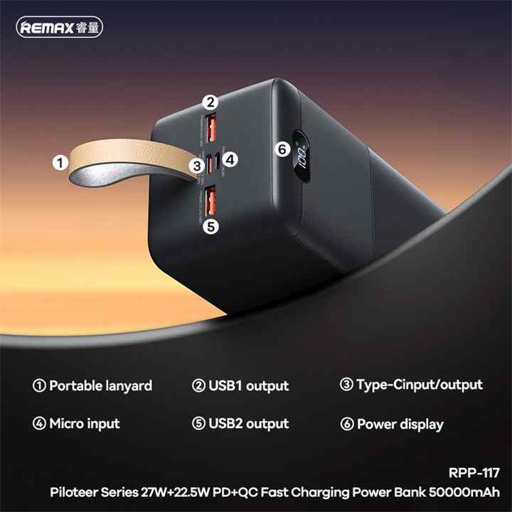 Remax 50000mAh Power Bank Fast Charging PD 27W QC 22.5W Portable ...