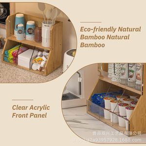 Wooden Desktop Coffee Sugar Tea Storage <b>Rack</b> With Acrylic Dividers Solid Wood <b>Shelf</b> Multipurpose Organizer Tabletop Mount - Product Image 3