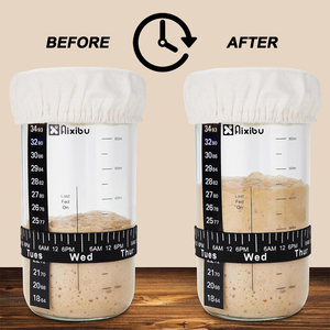 35oz 1000ml Kit de pot de départ au levain à large bouche Pot en verre de démarrage au levain avec thermomètre à bande de date grattoir pour la cuisson du pain - Product Image 6