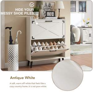 Meuble de rangement à chaussures moderne en bois avec 2 tiroirs rabattables et design porte de grange - Product Image 3