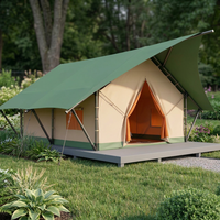 Tente de glamping à toit en pente sur mesure, toutes saisons, 3x3,7m, structure en acier, membrane en PVC, imperméable, résistante aux UV, coupe-vent, pour le camping