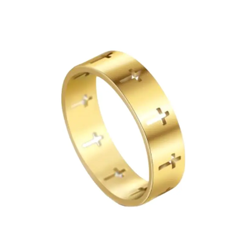 Anel de cruz oco para homens e mulheres, amuleto, joia talisman, anéis para casal, anéis de aço inoxidável, noivado, anel de casamento
