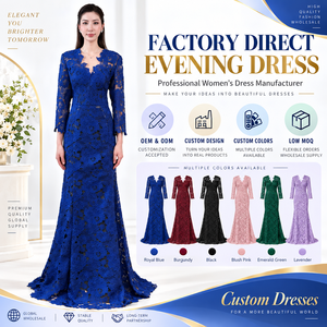 <span class=keywords><strong>Robe</strong></span> <span class=keywords><strong>de</strong></span> soirée élégante et luxueuse, col en V, dentelle, bleu royal, longueur au sol, couleur unie, manches longues, <span class=keywords><strong>robe</strong></span> <span class=keywords><strong>de</strong></span> soirée formelle pour femmes, haute qualité - Product Image 1