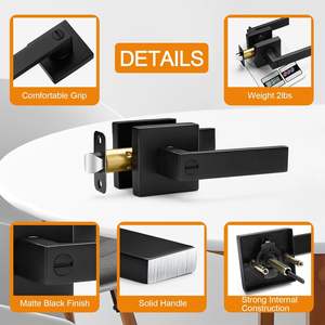مقابض أبواب داخلية ثقيلة سوداء غير لامعة بدون مفتاح ، أذرع مسطحة للخصوصية قابلة للعكس ، أسطوانات قفل مربعة لغرف النوم والحمام - Product Image 4