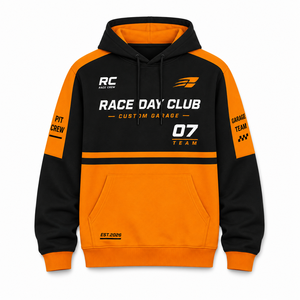 Sweat à capuche graphique personnalisé OEM pour équipe de garage, bicolore orange et noir, pour fan de course automobile, à manches longues - Product Image 5