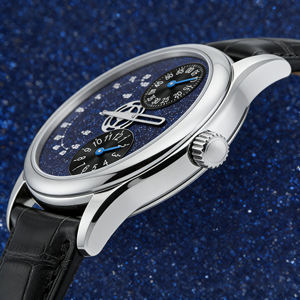 ผู้ผลิตนาฬิกาแบรนด์ดัง รับผลิตแบบ OEM ODM นาฬิกาจักรกลแท้ ดีไซน์เฉพาะตัว หน้าปัดย่อยเอ็กเซนทริค ประดับด้วยบลูอเวนทูรีน พร้อมเข็มนาฬิกาแบบยืดหดได้ - Product Image 3