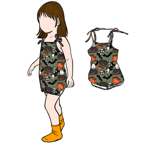 Romper de burbujas con ribete estampado personalizado y tirantes ajustables Ga-18 para niñas pequeñas - Product Image 1