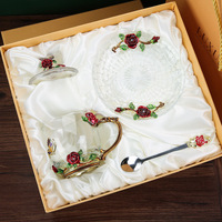 Tasse à thé unique en forme de rose avec couvercle et cuillère, tasse en verre transparent pour cadeau de fête des mères pour femmes avec boîte cadeau exquise