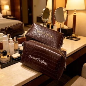 Luxury Brown Crocodile-patterned PU Leather Large Eco-Friendly Waterproof Travel for <b>Bag</b> Women Custom Color Makeup <b>Bag</b> - Product Image 6