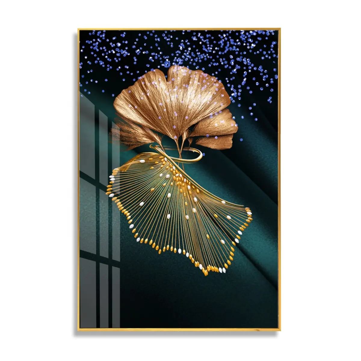 Golden Leaf Art Crystal Porcelain Abstract Decorative Wall Painting For Home Decor Hotel