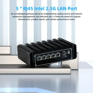 Fanless N100 Industrial Mini PC 5 LAN I225v DDR5 RAM HD DP Type-C RS232 COM Firewall PFsense Mini PC