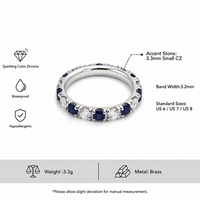 Bague de mariage personnalisée 2 carats VVS en zircon bleu et blanc cultivé en laboratoire, motif cercle complet alterné, plaqué argent 925, vente chaude