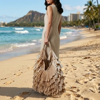 Sac fourre-tout d'été en raphia fait main avec franges et pompons, grande capacité, léger et durable, idéal pour la plage