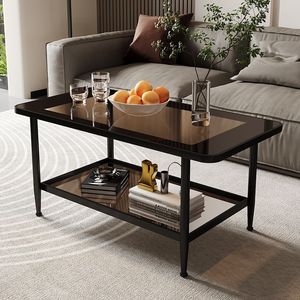 โต๊ะกาแฟทรงรีสองชั้นกระจกนิรภัยพื้นที่จัดเก็บในห้องนั่งเล่น - Product Image 4