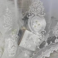 Voilages Prêts à Poser en Gros, Dentelle Rose et Perles, Style Romantique Français, en Polyester pour Chambre, Salon, Balcon