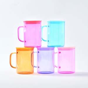 Wholesale Bulk 15oz Jelly Glass Camper <b>Mug</b> with Colored pp Lid Tea Milk Beer Crystal clear Sublimation Glass <b>Mug</b> with pp Lid - Product Image 5