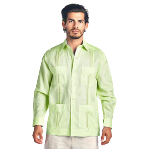 Camicie Casual da Uomo a Maniche Lunghe Stile Cubano Guayabera in Policotone Bianco - Product Image 4