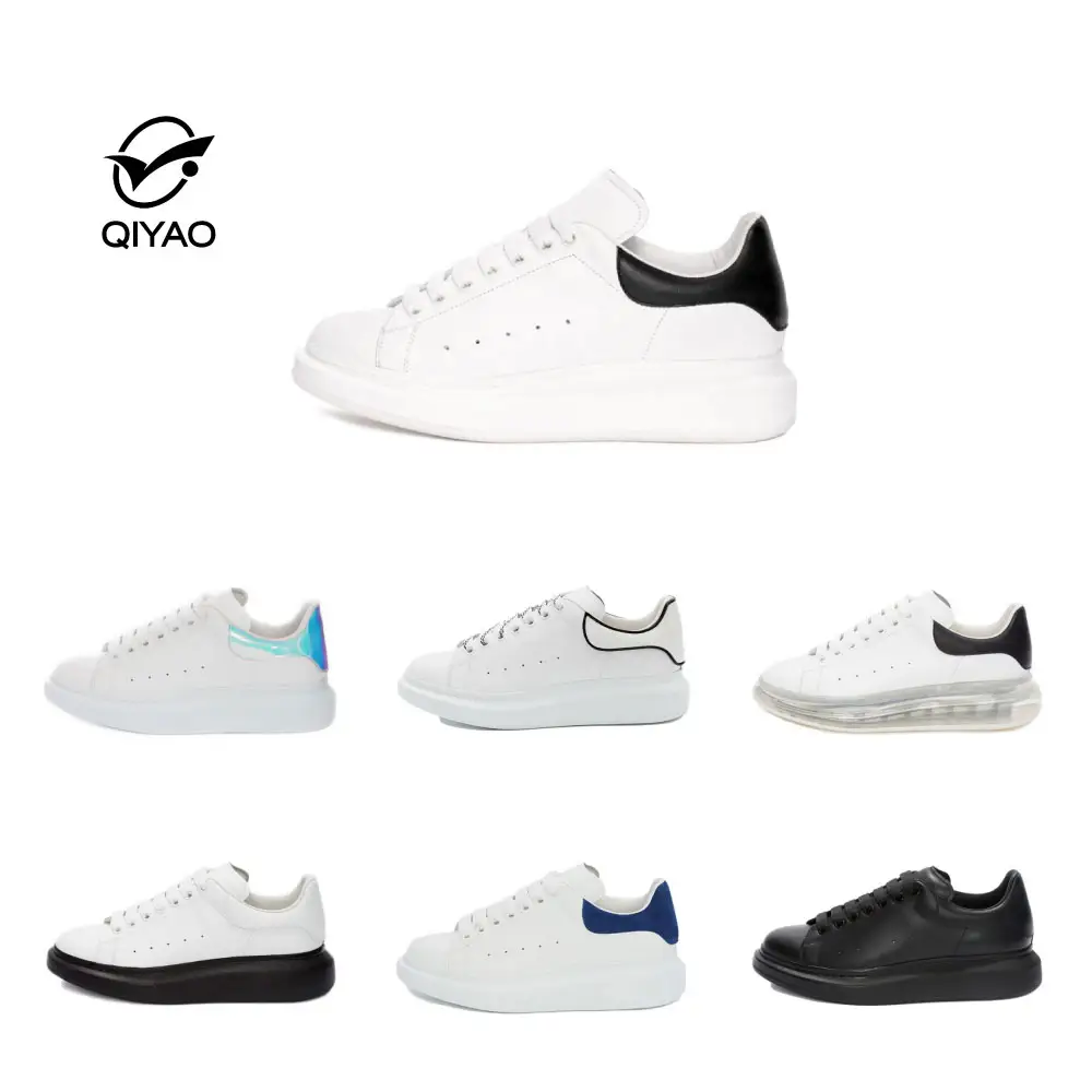 Qiyao 2022 Original Brand Alexanders Mcqueening Shoes White Genuine Leather Heightening Platform Casual Sneakers For Men