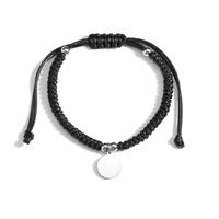 Bracelet en corde tressée noire en acier inoxydable avec plaque ronde, bijou de couple, cadeau, bracelet réglable